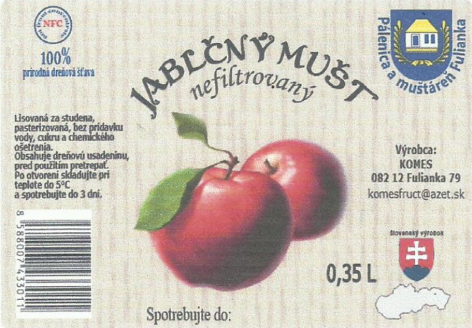 Jablčný mušt - nefiltrovaný 5L